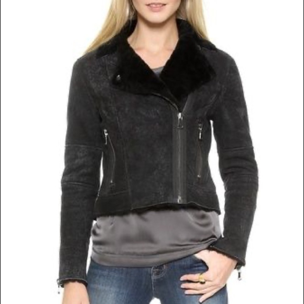 J Brand Lana Navy Shearling Cropped Jacket Coat- size medium